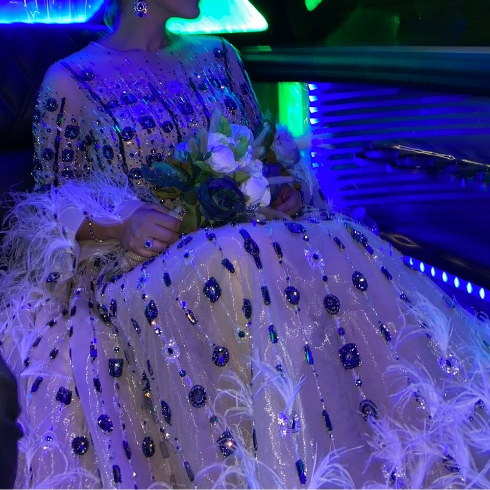 Cream Sequin Embellished Long Sleeve Gown - Picture 2 of 9